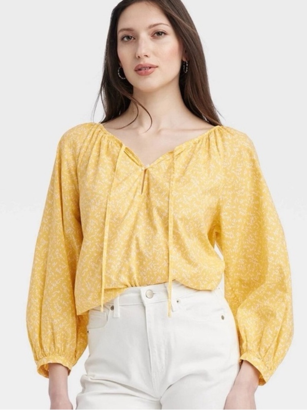 Universal Thread Yellow Floral Peasant Cotton Top Sz XL